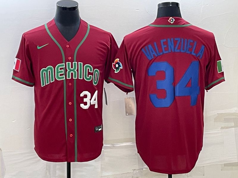 Men 2023 World Cub Mexico 34 Valenzuela Red Nike MLB Jersey10